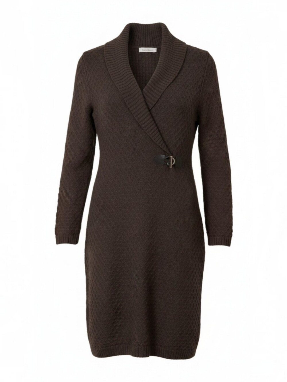 Calvin Klein Charcoal Gray Faux Wrap Sweater Dress Diamond Weave Knit Size L/XL - Picture 3 of 12